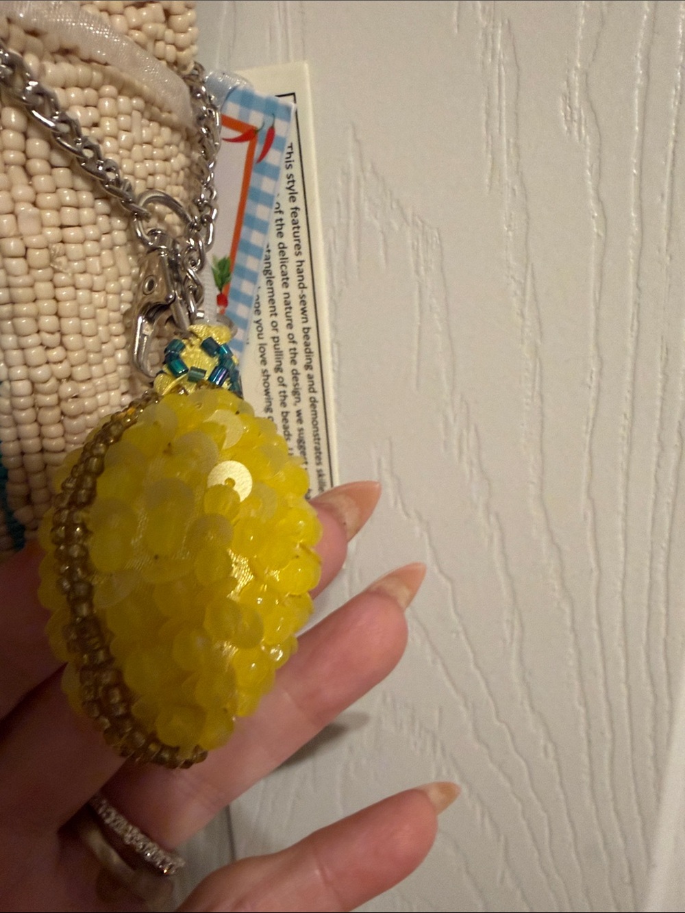 Beaded Lemon Shoulder Bag in Cream and Yellow - Picture 4 of 9